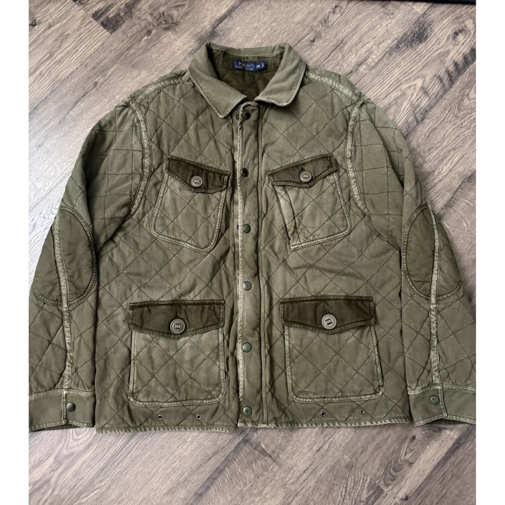 Polo Ralph Lauren Mens Quilted Military Cotton Olive Full Zip Field Jacket XXL